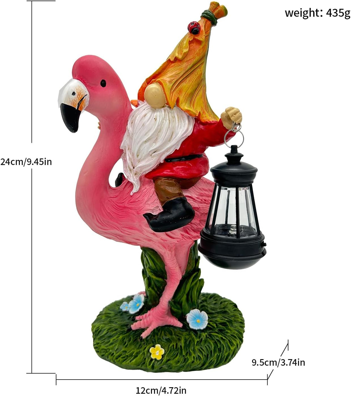 Gnomes Flamingo with Solar Lantern, Whimsical Decor for Garden, Yard, Patio, Lawn, LED Lights