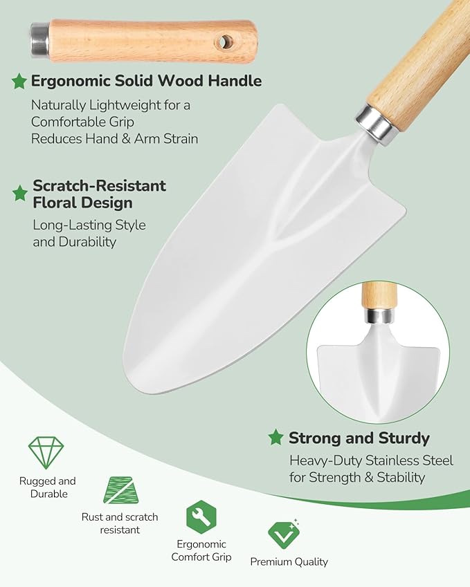 Gardening Tools, 10-Piece Gardening Gift Set for Women, Rust-Proof & Heavy-Duty Tools with Floral
