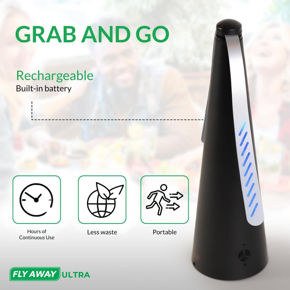 Fly Away Ultra - 2 Pack Rechargeable Outdoor Fly Fans for Tables with Ultrasound, Outdoor or Indoor