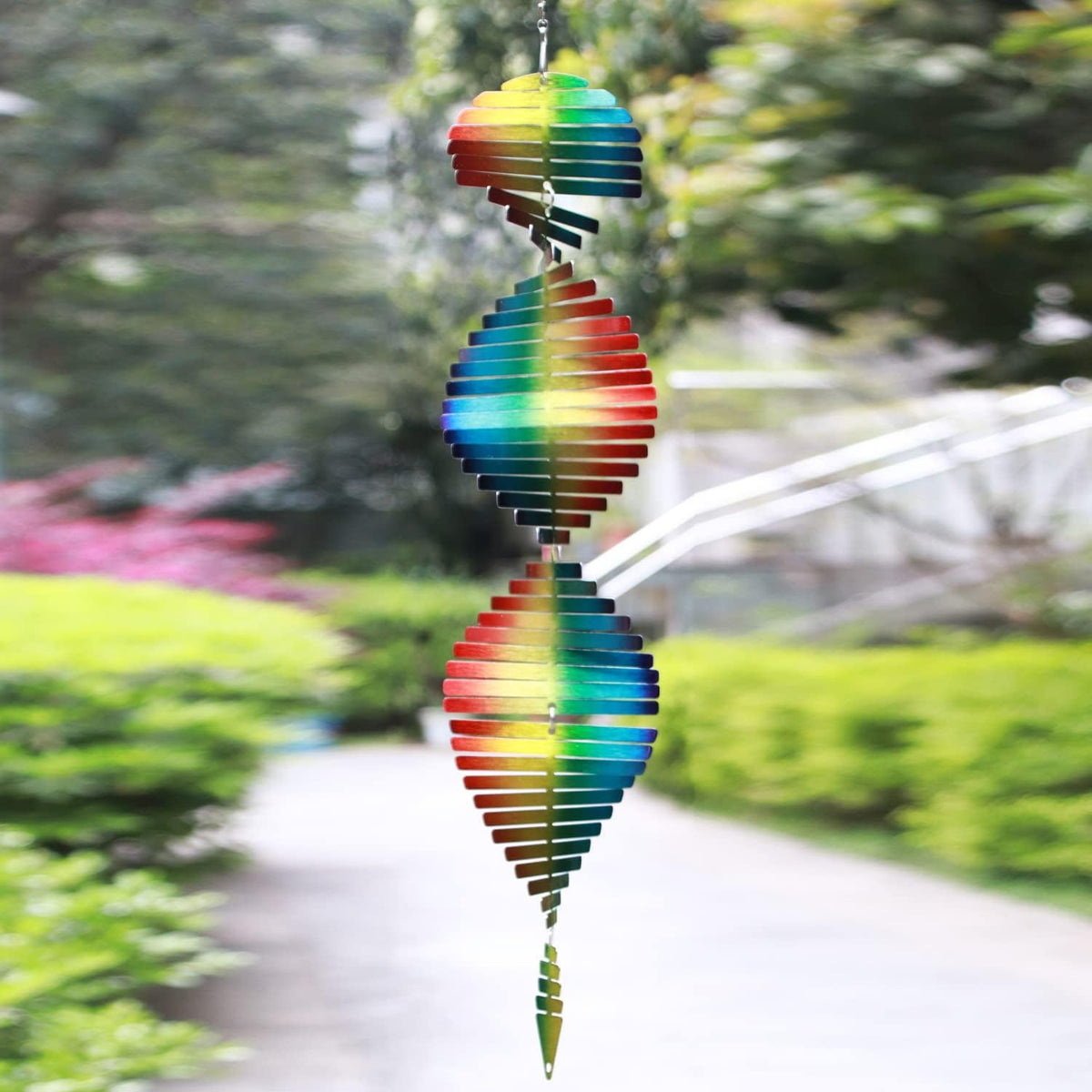 SPRING SONG Rainbow Helix Kinetic Wind Spinner for Yard and Garden Wind Spinner Outdoor Stainless