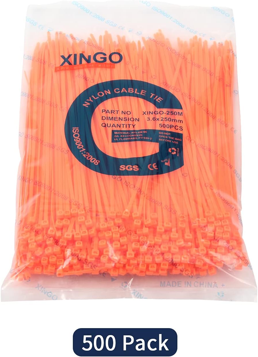 XINGO 10 Inch Cable Zip Ties (500 Pack), 40 Lbs Tensile Strength-Heavy Duty, Self-Locking Nylon