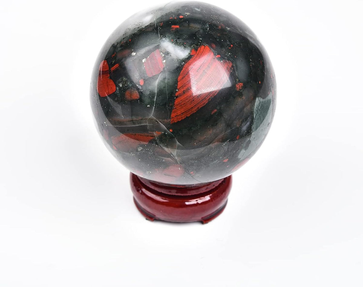 JIC Gem Large Healing Crystal Ball with Decoation Stand African Bloodstone Gemstone Sphere Ball for