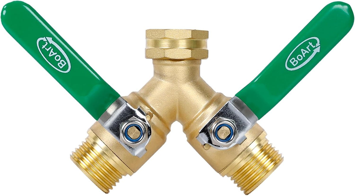 BoArt Brass Garden Hose Splitter 2 Way Heavy Duty, Y Valve Hose Splitter With Stainless Steel Long