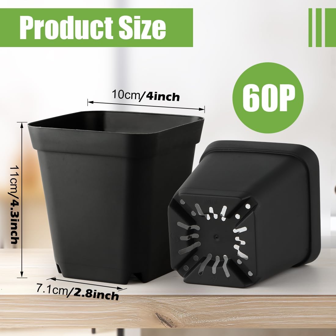 Square Nursery pots 4 Inches 60Pcs, Seedling Plastic Seeds propogation Growing Pots