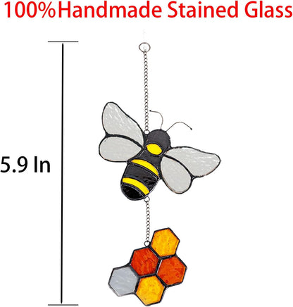 Handmade Honeybee Honeycomb Suncatcher Stained Glass Window Hangings Ornament Real Sun Catchers