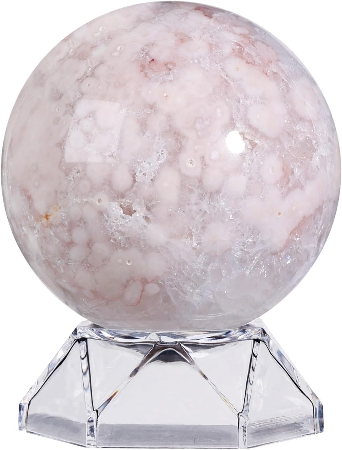Natural Cherry Blossom Agate Crystal Ball with Acrylic Display Base, 61-70mm Polished Stone Feng