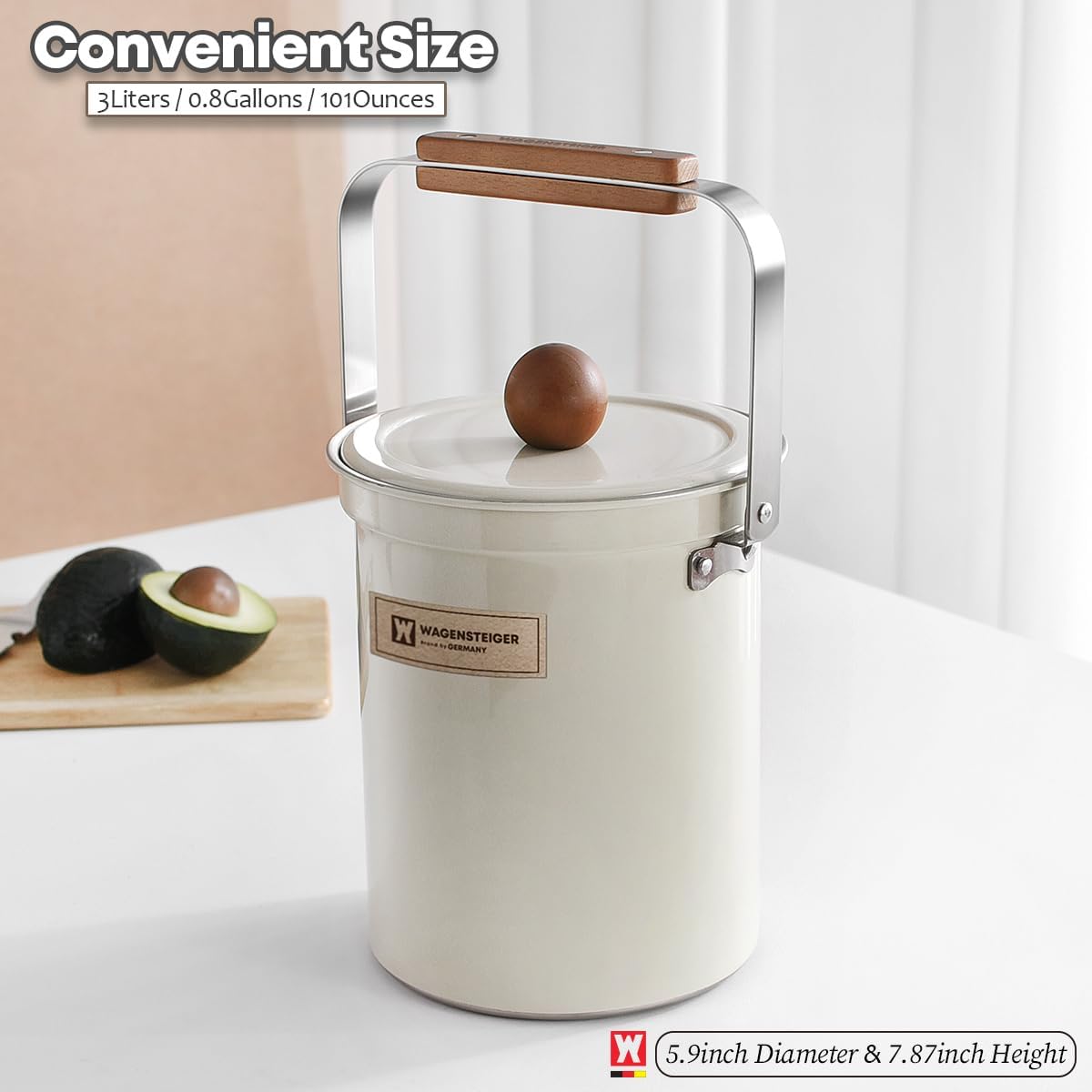 Kitchen Countertop Compost Bin 101ounces / 3Liters, Airtight Lid SUS304 Stainless Steel Odor-Free