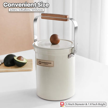 Kitchen Countertop Compost Bin 101ounces / 3Liters, Airtight Lid SUS304 Stainless Steel Odor-Free