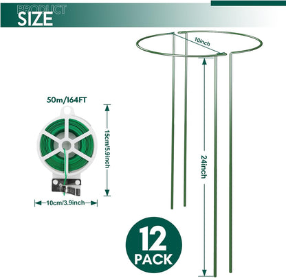 12 Pack 24 inch Plant Support Stakes, Half-Round Metal Garden Flower Stakes, Large Peony Support