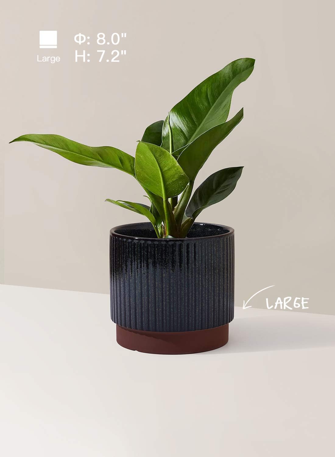 LE TAUCI Ceramic Plant Pots with Drainage Holes, Set of 3, 8+6.7+5.5 Inch Stripe Garden Planter