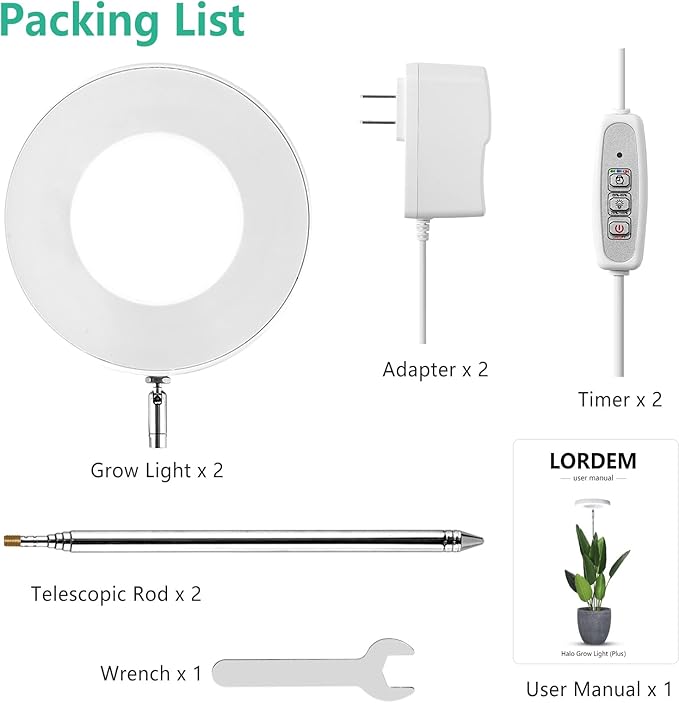 LORDEM Full Spectrum LED Grow Lights, Brightness Adjustable Plant Lamps with Auto On/Off Timer
