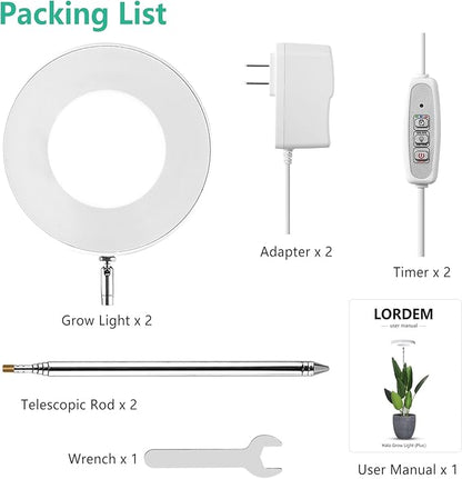 LORDEM Full Spectrum LED Grow Lights, Brightness Adjustable Plant Lamps with Auto On/Off Timer