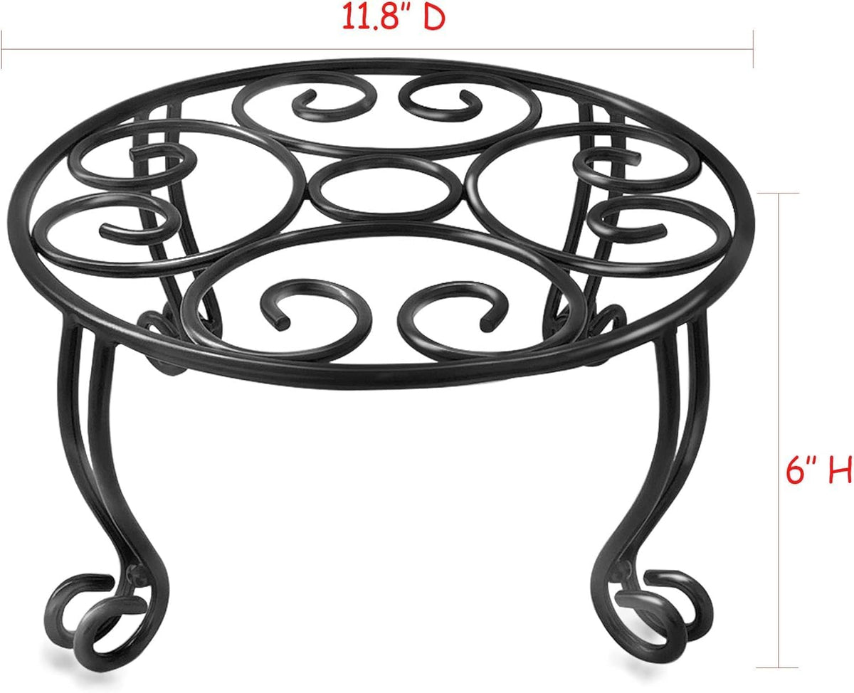 2 Pack Heavy Duty Iron Plant Stand, 11.8'' Diameter, 6'' Tall, Black, Powder Coated, Round, Sturdy