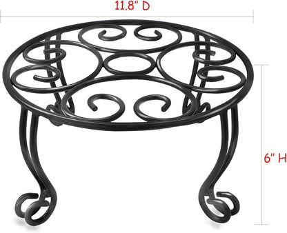 2 Pack Heavy Duty Iron Plant Stand, 11.8'' Diameter, 6'' Tall, Black, Powder Coated, Round, Sturdy