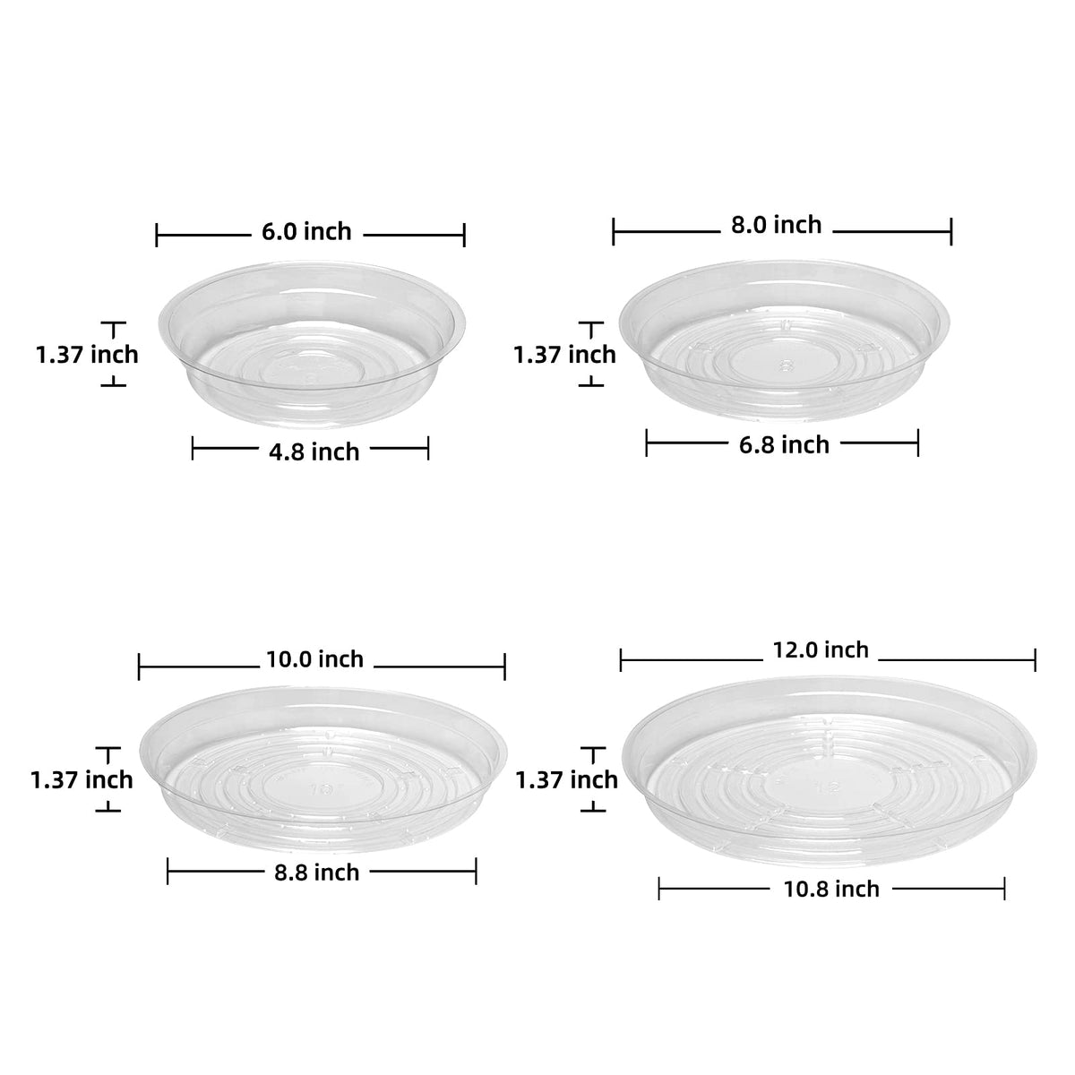 TRUEDAYS 20 Pack Plant Saucers (6 inch / 8inch / 10inch / 12inch) Clear Plant Saucers Flower Pot