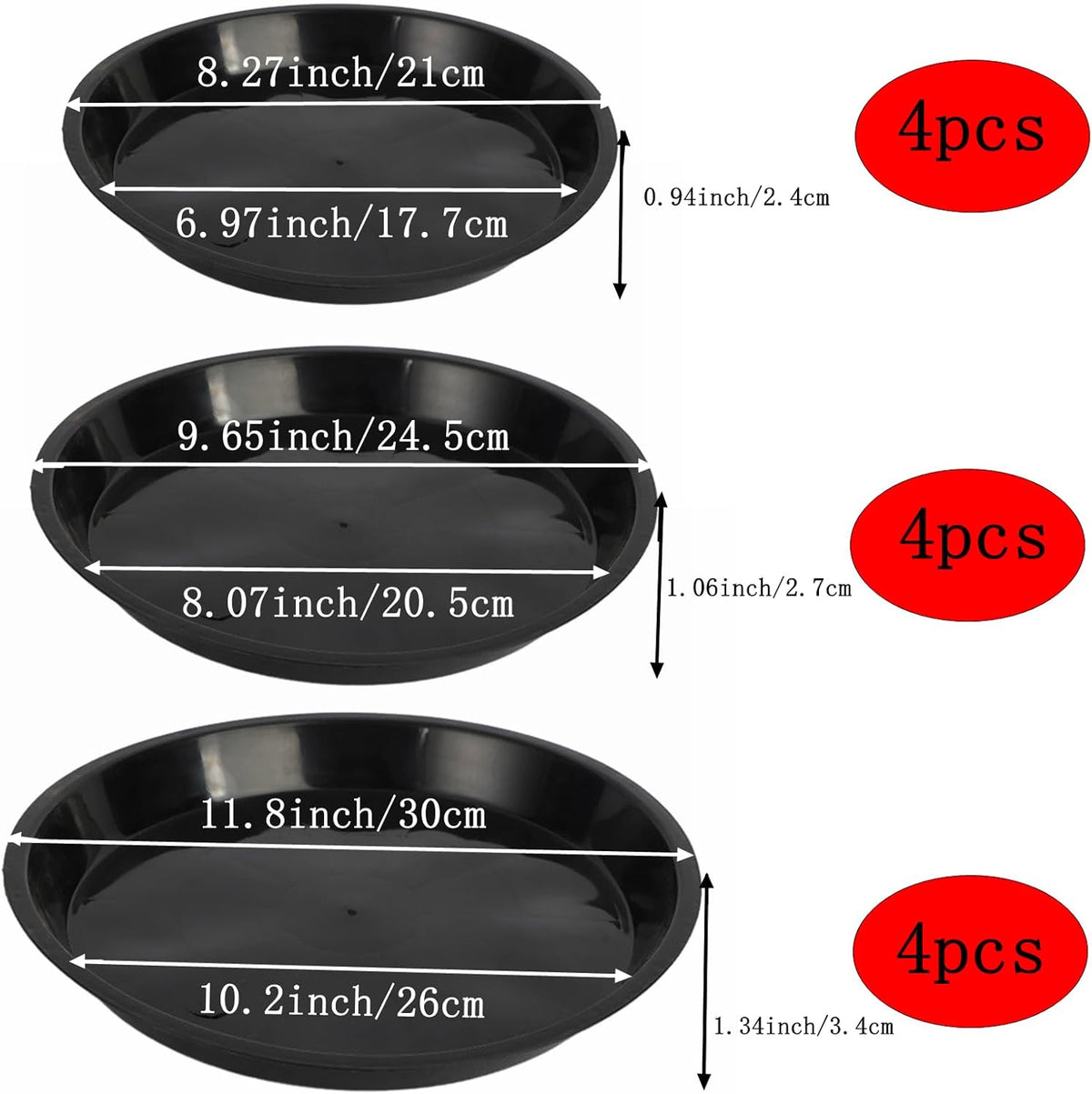 12 Pack Plant Saucer 8 10 12 Inch Plastic Plant Tray, Sturdy and Durable Flower Pot Container