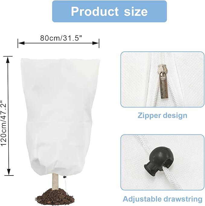 6 PCS Plant Covers Freeze Protection, 47.2"x31.5" Frost Blankets with Zipper Drawstring Reusable