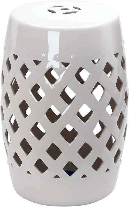 Outsunny 13" x 18" Ceramic Garden Stool with Woven Lattice Design & Glazed Strong Materials