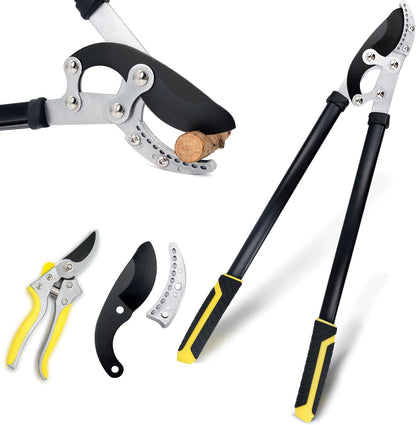 JARDINEER 3PCS Garden Shears Set, Include 30" Anvil Brach Cutter Loppers for Tree Trimming Heavy