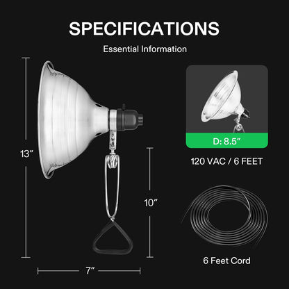 VIVOSUN Clamp Lamp Light with Detachable 8.5 Inch Aluminum Reflector up to 150 Watt E26 Socket (No
