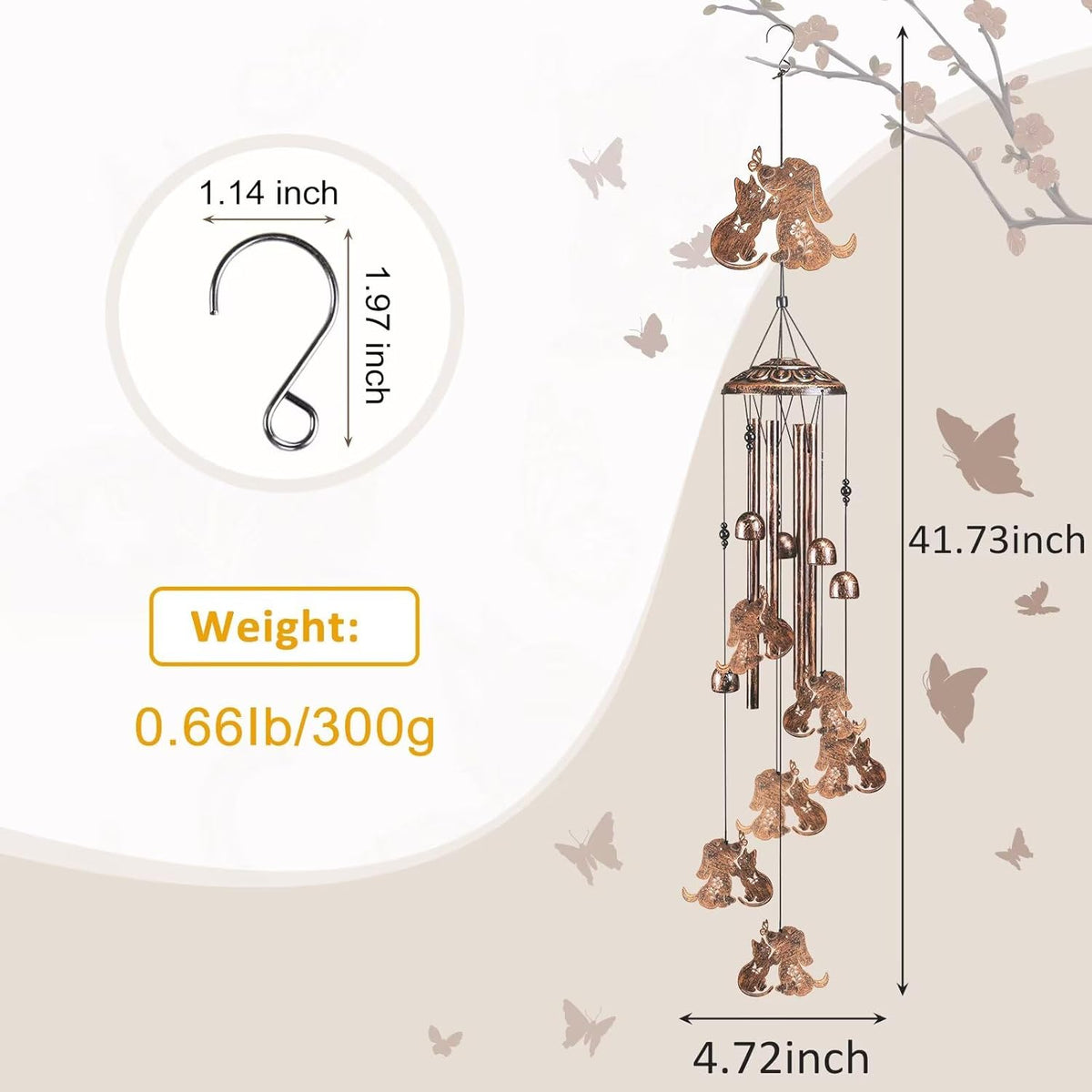 Cat Dog Wind Chimes for Outside,Gardening Gifts for cat Dog Lover，Women，Men，Mom，Birthday Party