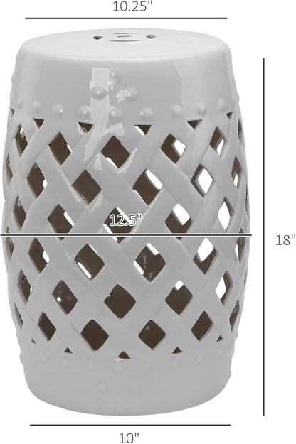 Outsunny 13" x 18" Ceramic Garden Stool with Woven Lattice Design & Glazed Strong Materials