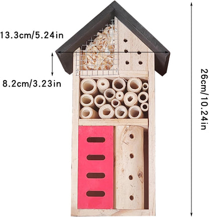 Insect Hotel Hanging Bee House Wooden Insect House, Natural Habitat for Beneficial Bees, Bugs