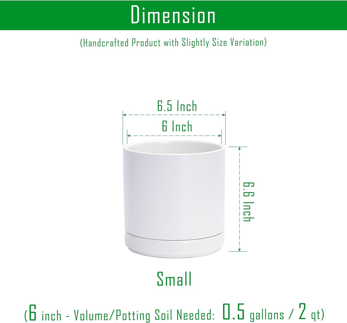 D'vine Dev Set of 2 Plants Pots, 6.5 Inch Ceramic Planter Pot for Plants with Drainage Hole and