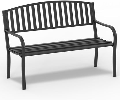 On Shine 50'' Outdoor Bench Weatherproof, Cast Iron All Metal Frame Garden Bench, Anti-Rust Patio