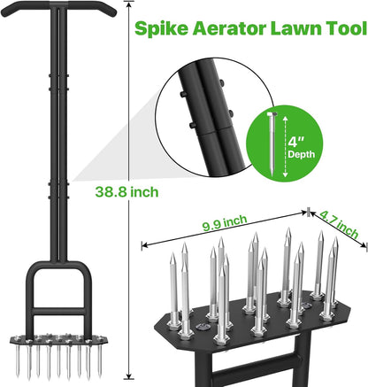 Lawn Aerator Spike Aeration Tool, Manual Air Aerator Tool for Lawn with Iron 18 Spikes, 38.8 Inch