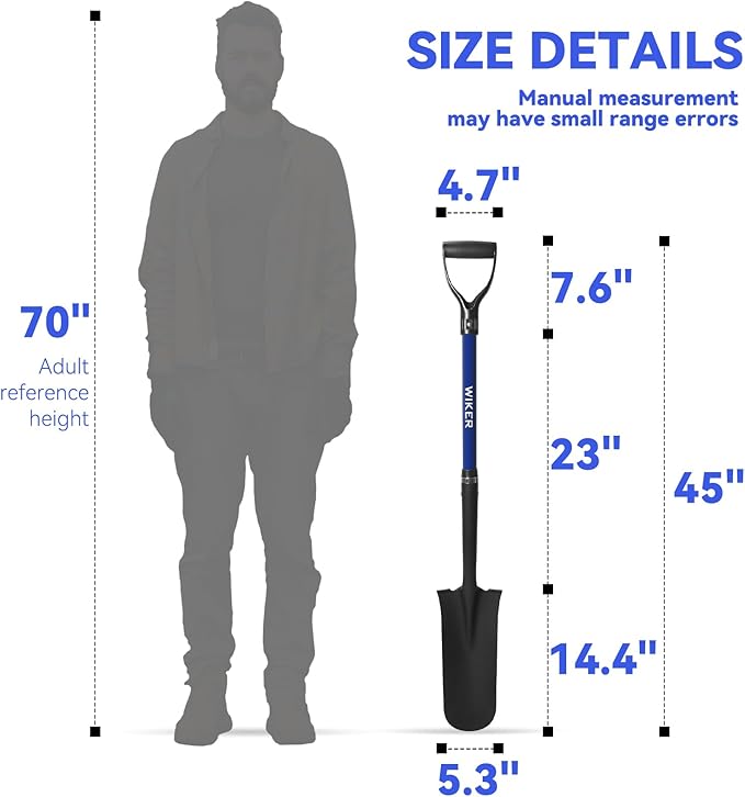 WIKER Spade Shovel,Sharp Shooter Shovel,Shovels for Digging,Planting,Trenching,Gardening,Drain