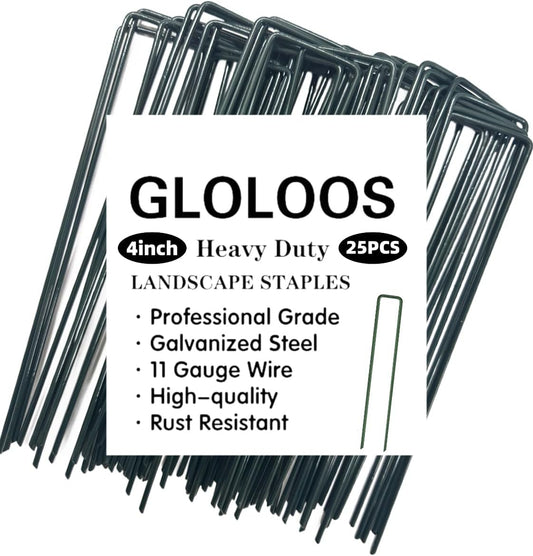 4 inch 25 Pack Green Galvanized Landscape Staples 11 Gauge Garden Stakes Pins Anti-Rust Ground