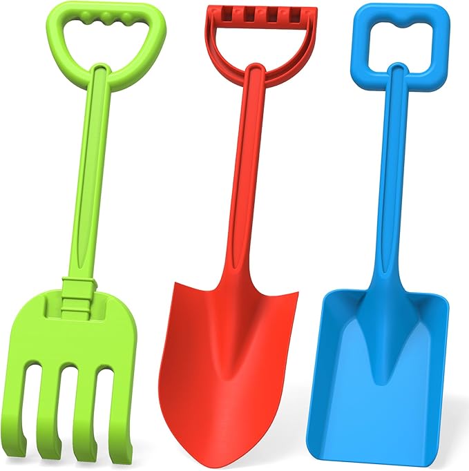 3 PCS Beach Shovel Sand Shovels Toys for Kids Adults, 16 Inch Spade Rake Sandbox, Sturdy Scoop