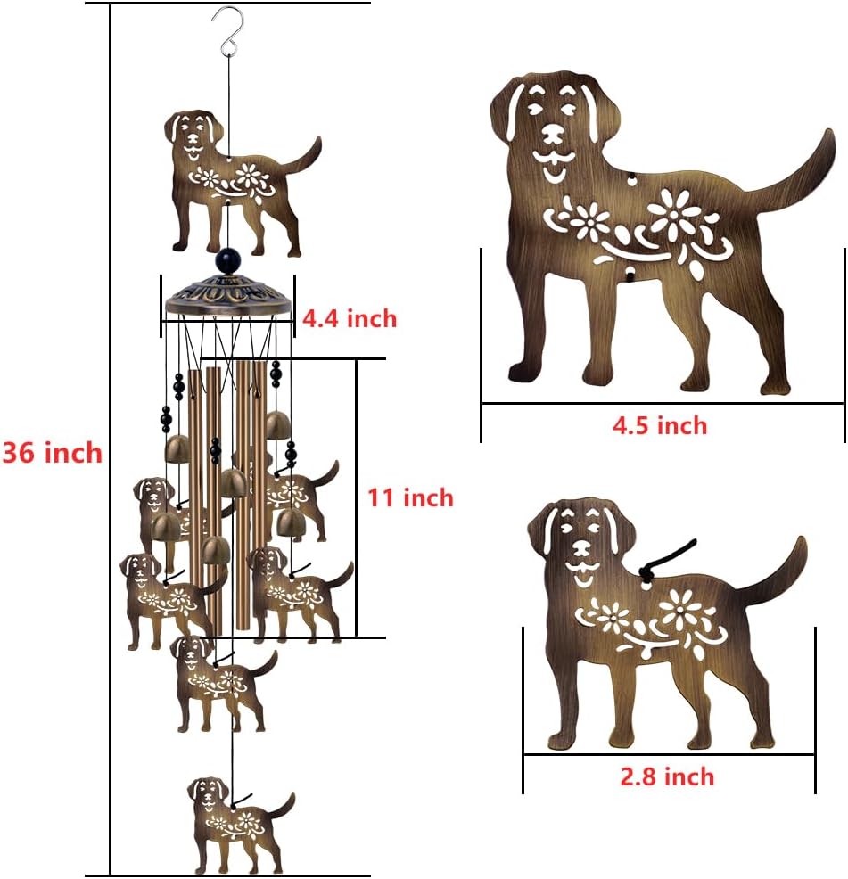 Outdoor Dogs Wind Chimes - Bronze Memorial Wind Bells, Mobile Sympathy Wind Catcher, Romantic Puppy