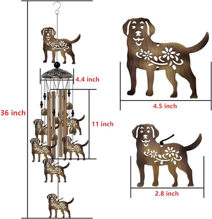 Outdoor Dogs Wind Chimes - Bronze Memorial Wind Bells, Mobile Sympathy Wind Catcher, Romantic Puppy