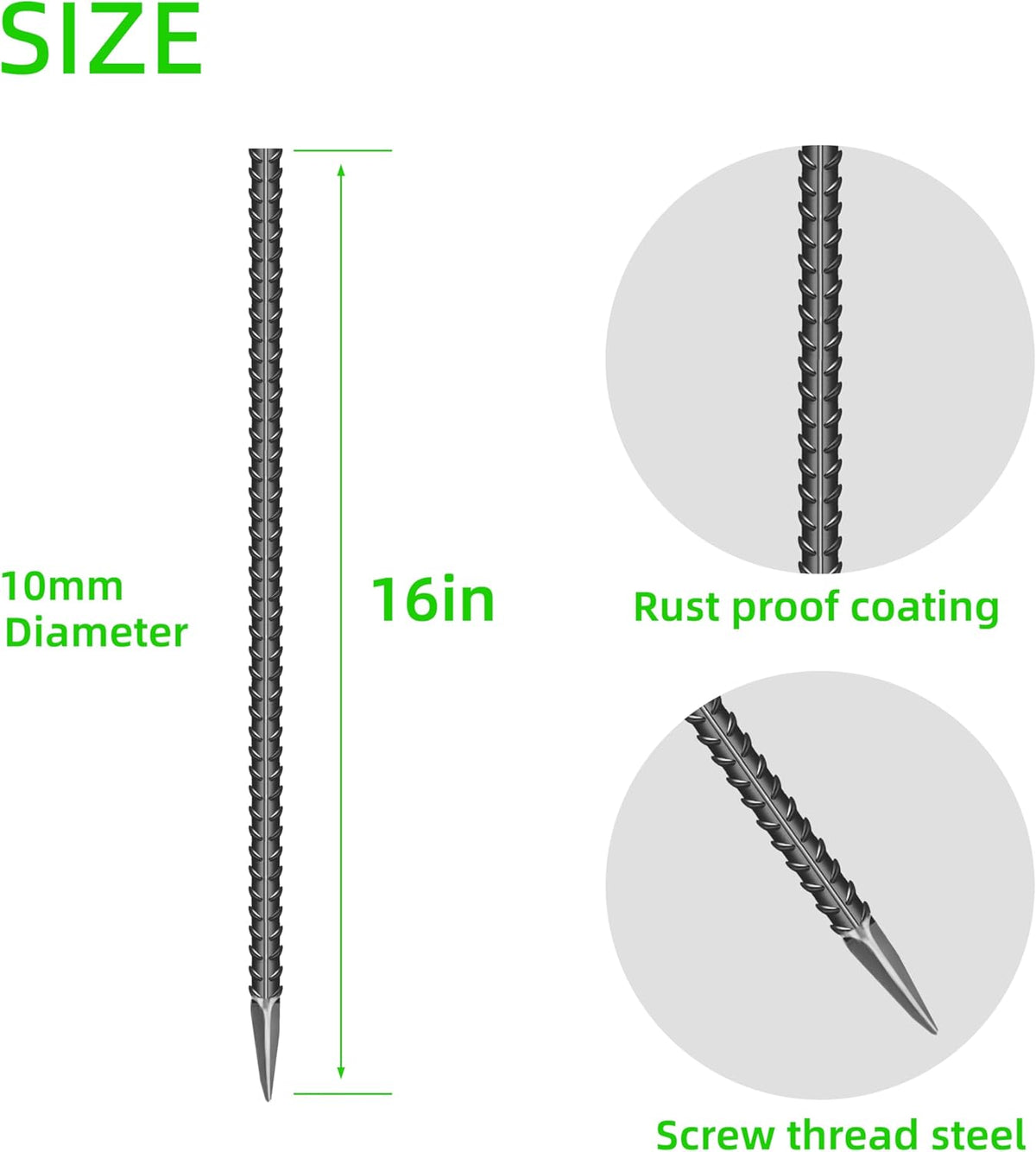 20 Pieces 16-Inch Garden Ground Stakes Galvanized Steel Rebar Stake Heavy Duty Anchors for Tents