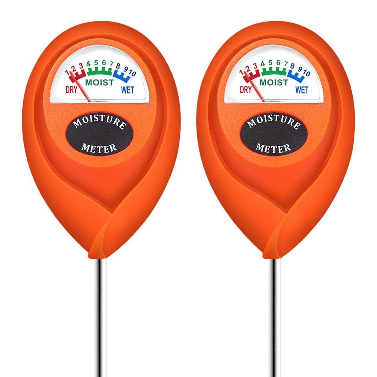 XLUX Orange 2 Pack Soil Moisture Meter, Garden Lawn Indoor Outdoor Use, Battery-Free
