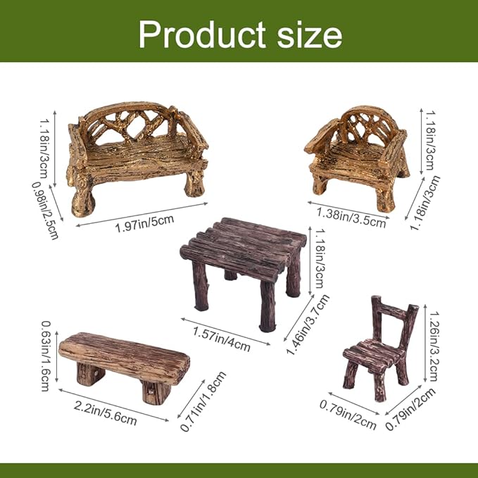HUIANER Fairy Garden Furniture,13PCS Patio Furniture Miniature Table and Chairs Set Bench Ornaments