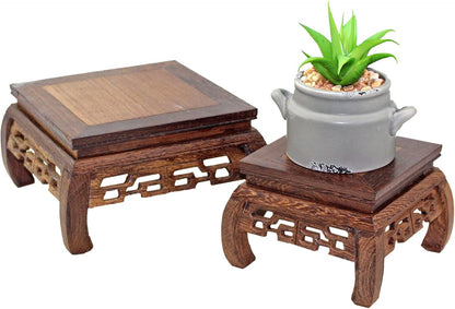 GOLDY&WENDY Chinese Style Wooden Base Rosewood Carved Flower Bonsai Display Stand Art Antique