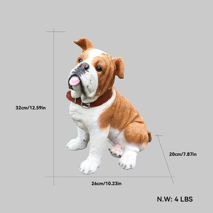 English Bulldog Outdoor Dog Statue with Flip-Over “Welcome/ON Patrol” Plaque and Solar Path
