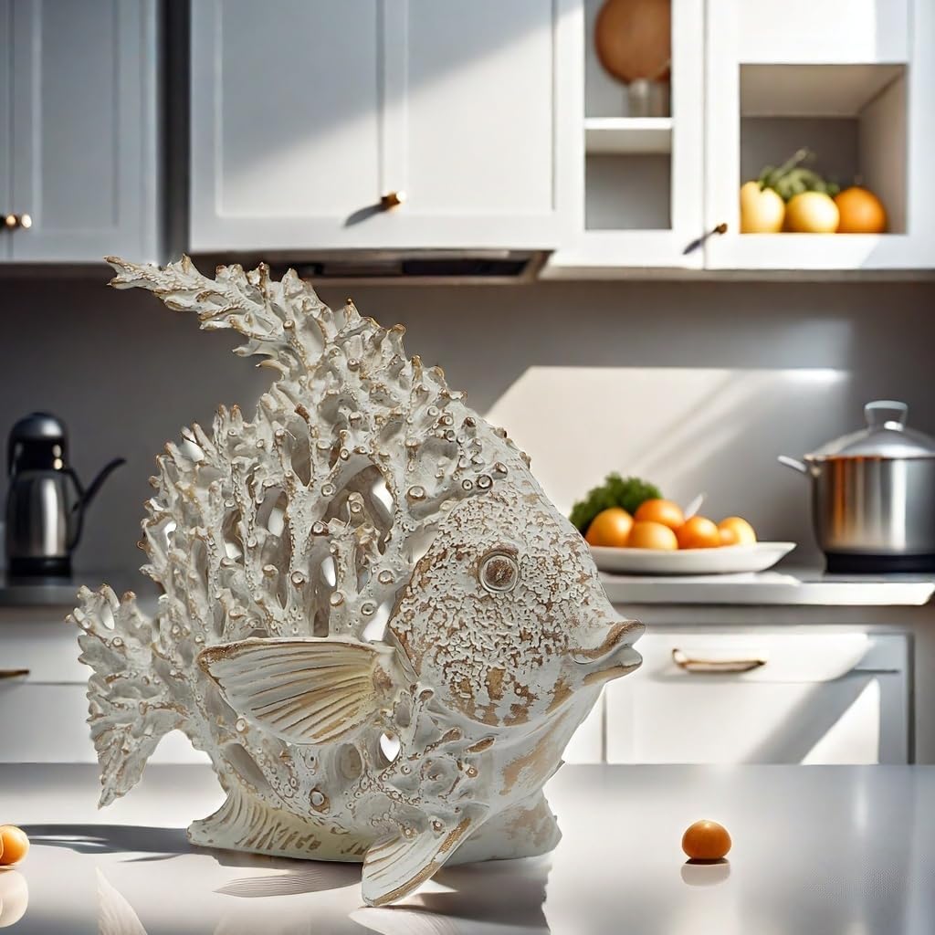 VVGIFTS Beach Coastal Decor Coral Reef Angelfish Home Office Desk Decor Sculpture Statue for