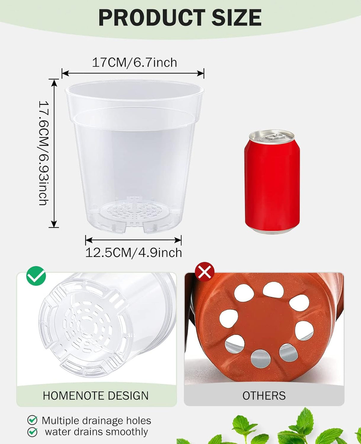 homenote Clear Nursery Pots for Plants,6.7 Inch Plant Pot for Planting Plastic Seedling with