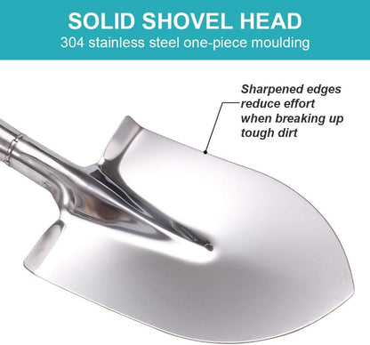 31.5 Inch Short Garden Shovel for Digging in The Yard, Round Point D Handle Shovel, All Stainless