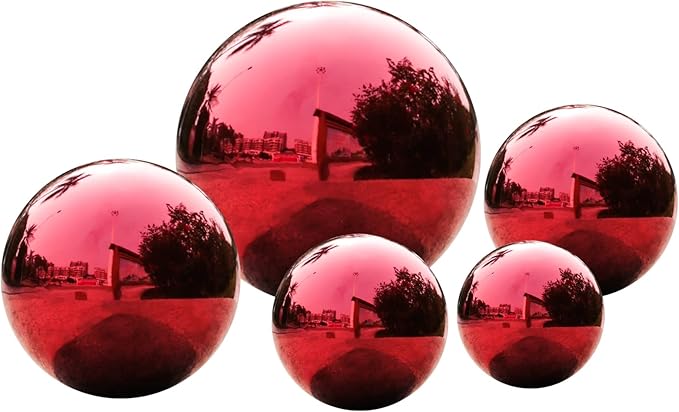 Stainless Steel Red Gazing Mirror Ball,10inch