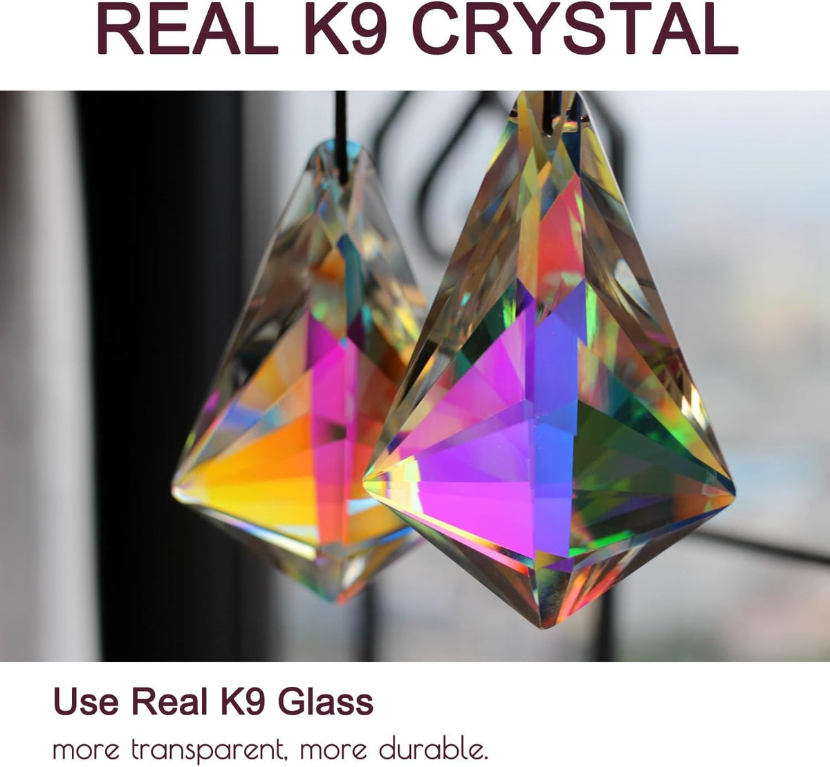 2PCS 5" Large Crystal Sun Catcher Prisms, STINO Hanging Suncatchers with Glass Prism, Rainbow Maker