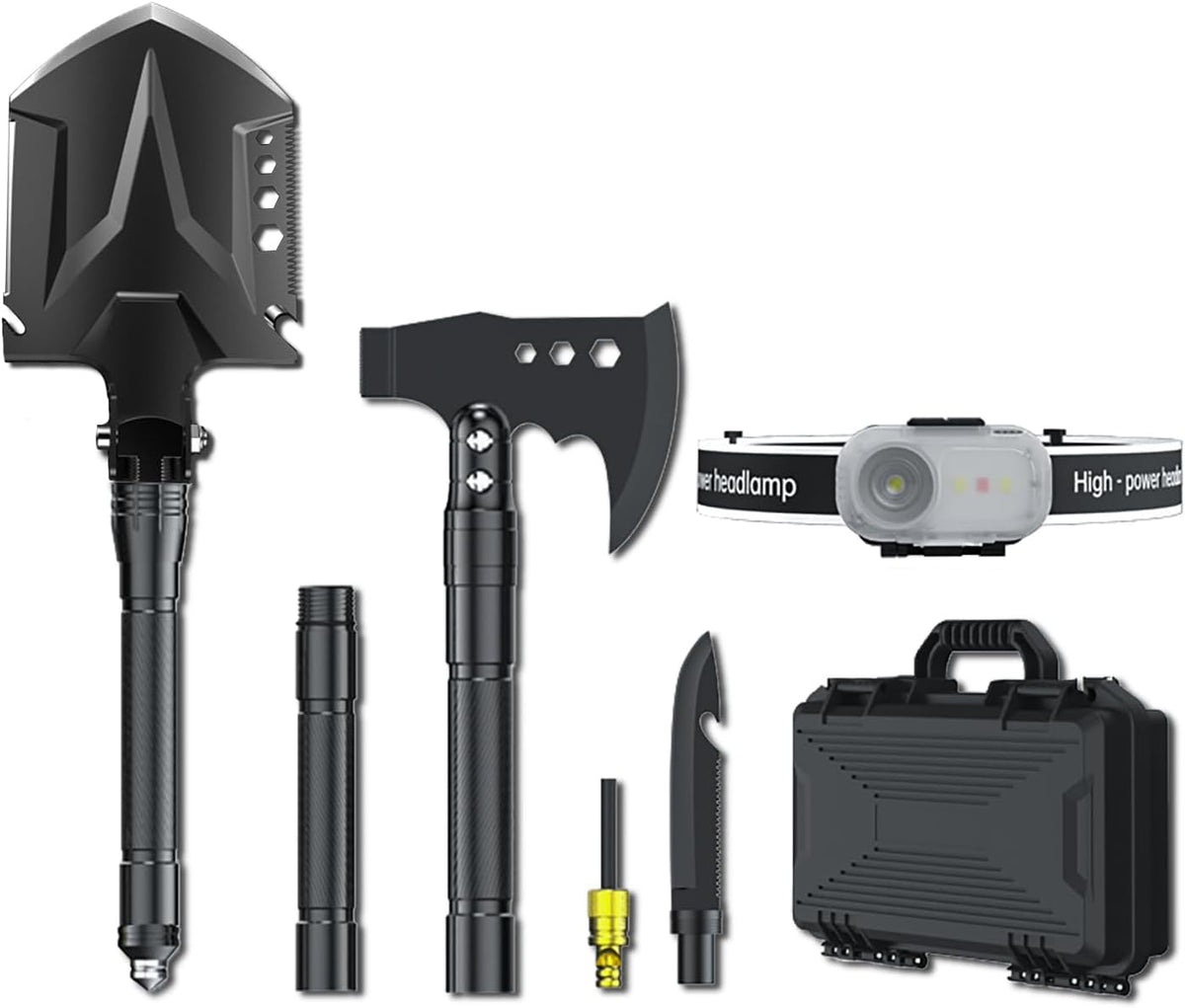 Jbox Shovel Axe Set, High Carbon Steel Folding Shovel with Adjustable 19.2-37.8 Inch Handle