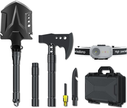 Jbox Shovel Axe Set, High Carbon Steel Folding Shovel with Adjustable 19.2-37.8 Inch Handle