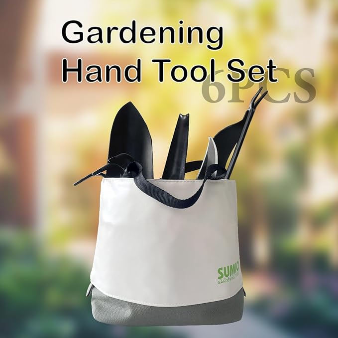 SUMIO 6-Piece Gardening Hand Tool Set – Includes Trowel, Transplanter, Cultivator, Lever Weeder