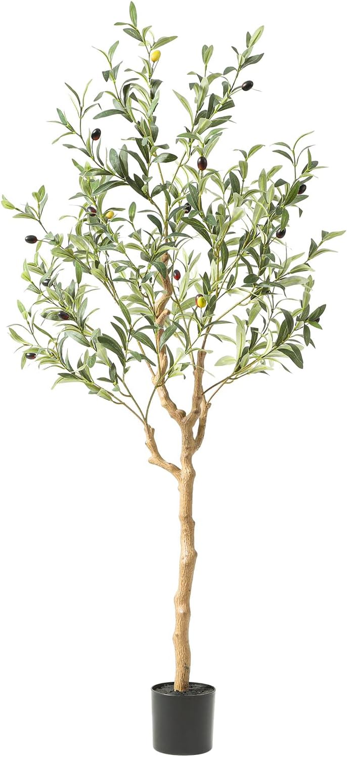 Tall Faux Olive Tree，4Ft(48in) Realistic Texture Potted Silk Artificial Olive Tree， Fake Olive