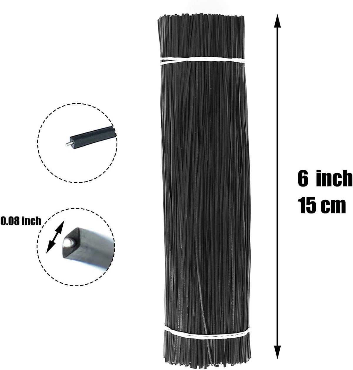1000 pcs 6 inch Black Cable Twist Ties Plastic Twist Ties with Rugged Metal Innercores Reusable